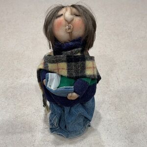 Handcrafted Doll with Plaid Scarf
